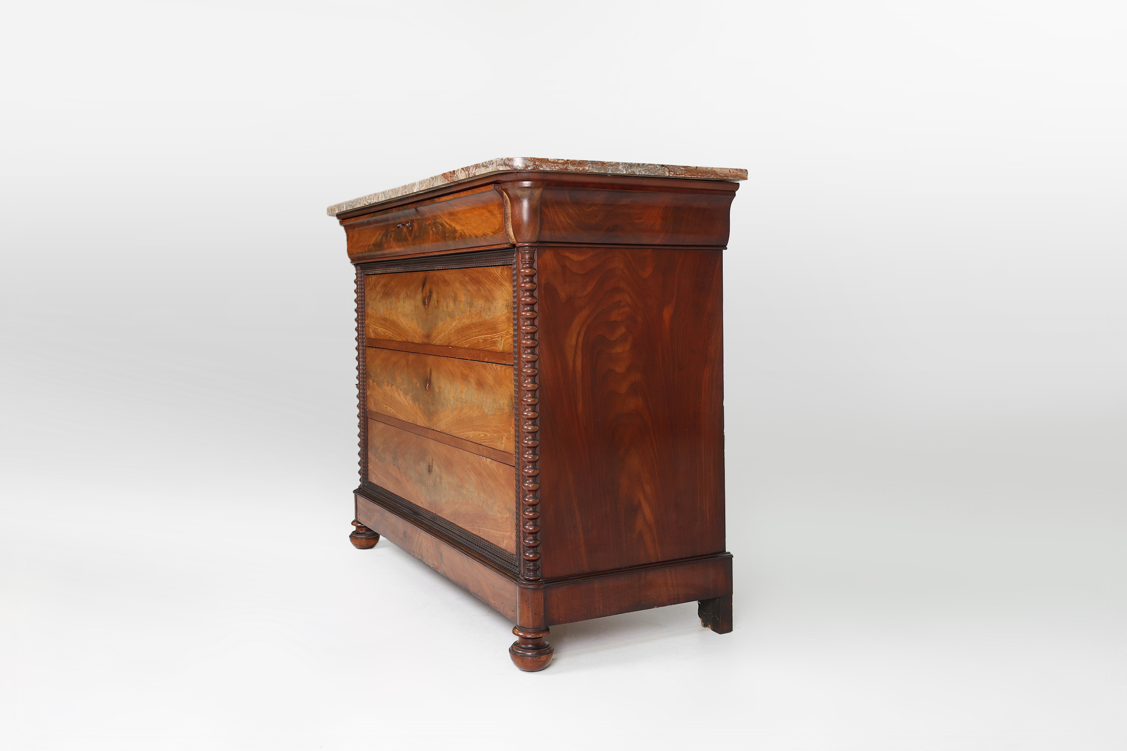 French Louis Philippe chest of drawers with pink marble top, 1850sthumbnail